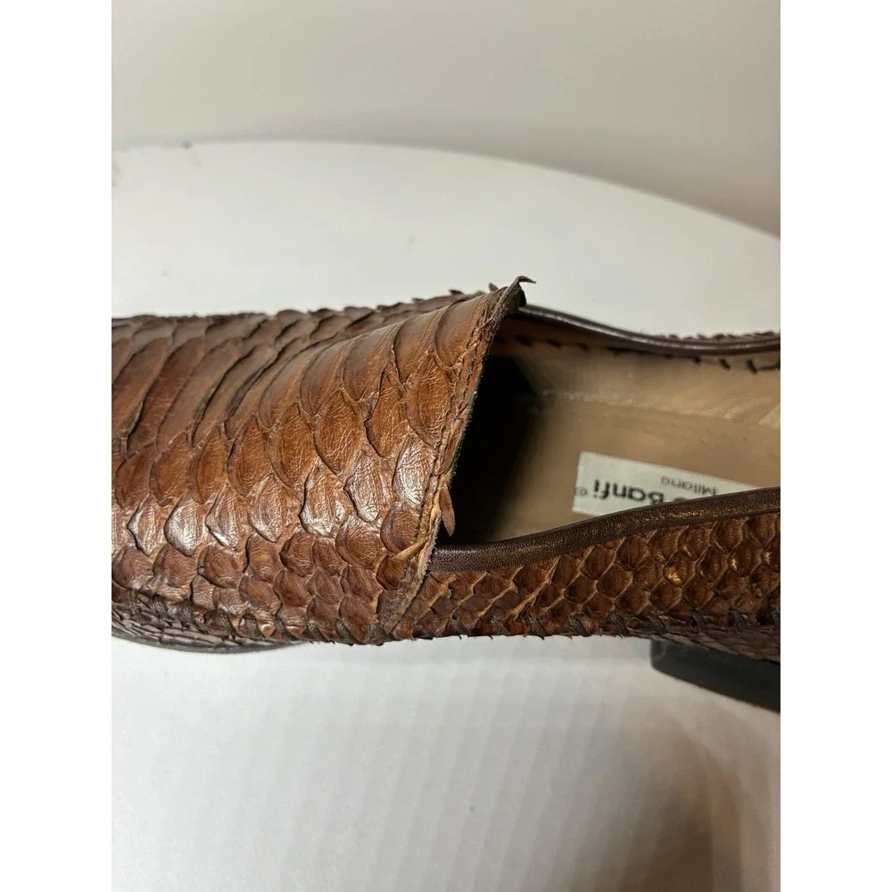 Lorenzo Banfi real snake Men's Brown Leather Loafers Shoes made in Italy 9 1/2